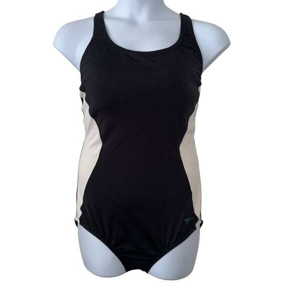 NWT Speedo PowerFlex Ultraback One Piece Swimsuit Womens 14 Black White - Picture 1 of 9